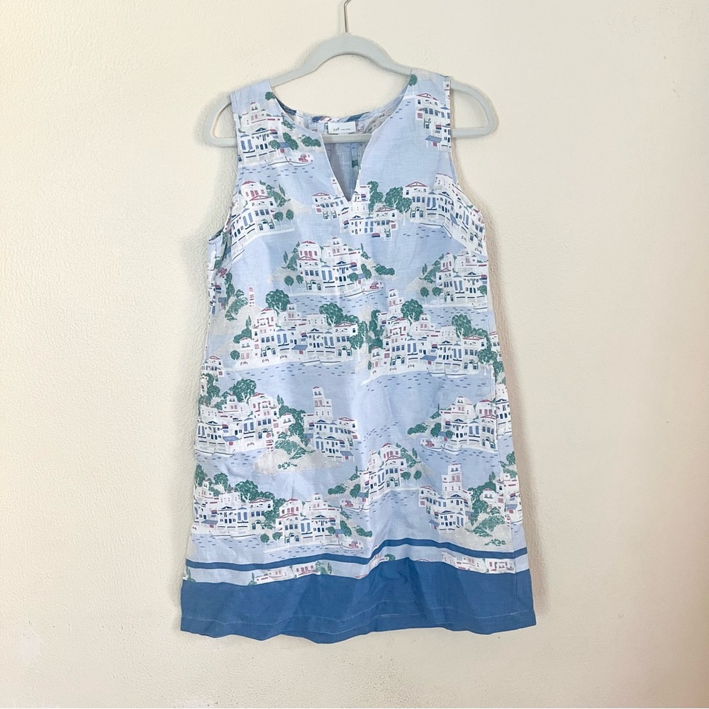 J. Jill Love Linen Toile Novelty Print A-Line Dress Petite Small Beach Resort